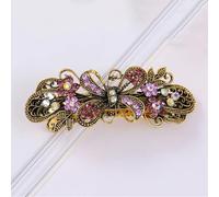 Korean Retro Colorful Rhinestone Hairpin Elegant Bronze Metal Flower Plate Hair Top Clip Headband Hair Accessory (9)