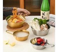 Korean Rice Wine Bowl in 304 Stainless Steel with Handle, Great for Cold Desserts and Sauces, Perfect for Picnics and Camping (Gold 14cm)