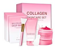 Korean Skincare Mask Set - Collagen Night Wrapping Mask, 5PCS Sheet Collagen Face Mask & Collagen Jelly Face Cream, Glass Skin Collagen Mask Overnight For Hydrating, Anti-Aging & Firming