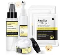 Korean Skincare Set, 100 ML Snail Mucin Serum+100 ML Advanced Snail 92 All in One Cream+17 ML Snail Peptide Eye Cream+4 PCS Korean Glass Skin Face Mask, Brightens Skin Tone and Reduces Fine Lines