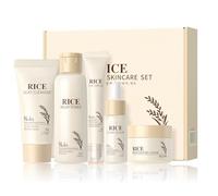 Korean Skincare Set,Glass Skin Care Gift Set,Rice Skin Care Sets & Kits-Rice Cleanser,Toner,Serum,Cream,Eye Cream,Facial Kit for Glowing Skin,Rice Raw Pulp Beauty Gift Set for Women (One Size, Rice)