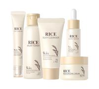 Korean Skincare Set, Rice Skin Care Set & Kits-Rice Cleanser, Toner, Cream, Eye Cream, for Women Girls Daily Routine Shower Toiletry Birthday Christmas Festival