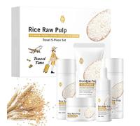 Korean skincare set Travel Size - Rice Raw Pulp Skin Care Sets & Kits - Nourish Pamper Gifts for Women - Facial Cleanser-Toner-Eye Cream-Serum-Cream - Moisturizng, Firming Skin