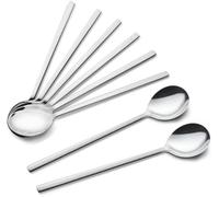 Korean Spoon, Stainless Steel Round Spoon 8-Piece Set, 8.5-inch Long Handle Dinner Dinner Korean Spoon Set, Suitable for Family Kitchen Dining Room (Silver)