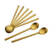 Korean Spoons, 8 Pieces Stainless Steel Soup Spoons, 8.5 Inch Korean Spoons,Gold Spoons with Long Handles, Asian Spoon,Cooking Spoon Set,Round Spoon for Home, Kitchen or Restaurant (Golden)