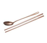 Korean Stainless Steel Spoon Chopsticks Set, Flatware Silverware Tableware Set Long Handle Gold Rose Color(Rose Color)