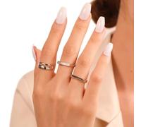 Korean Style 3 Piece Ring Set Women Fashion Geometric Drip Oil Design Alloy Stackable Rings Gold Plated Adjustable Joint Rings for Daily Wear(B)