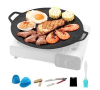 Korean-Style Barbecue Grill Pan, Smokeless Cast Iron BBQ Plate Kitchen Accessories, Non Stick Coating Griddle Baking Tray for Induction Cooker, Picnic, Home Cooking, Indoor Outdoor Grilling (34cm)