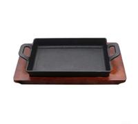 Korean Style Fish Plate with Wooden Serving Board Included(B) | Square design, dual handles, includes oak board, even heating, stovetop compatible