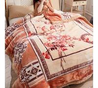Korean Style Fleece Blanket King Size, 3 KG, Plush Raschel Heavy Blanket for Winter, 2 Ply Floral Printed, Silky Soft Thick Warm,Flower 005,180x220cm