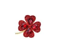Korean Style Four-Leaf Clover Brooch - Cute Anti-Exposure Pin for Sweaters and Jackets(Red)
