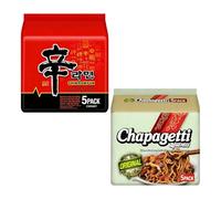 Korean Style Instant Ramen Noodle Variety Pack, 10 Pack (Toomba + Spicy Shin Ramyun + Tom Yum + Chapagetti + Kimchi) Chewy Noodles, Quick Meal (Spicy Shin + Chapagetti)