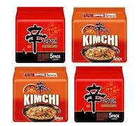 Korean Style Instant Ramen Noodle Variety Pack, 20 Pack (Toomba + Spicy Shin Ramyun + Tom Yum + Chapagetti + Kimchi) Chewy Noodles, Quick Meal (Spicy Shin + Kimchi)