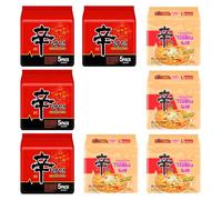 Korean Style Instant Ramen Noodle Variety Pack, 40 Pack (Toomba + Spicy Shin Ramyun + Tom Yum + Chapagetti + Kimchi) Chewy Noodles, Quick Meal (Spicy Shin + Spicy & Creamy Flavour Toomba)