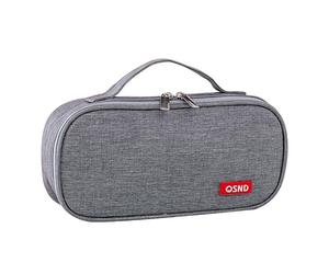 Korean Style Minimalist Handheld Pencil Case, Large Capacity Two-Layer Pen Pouch, Oxford Fabric Stationery Organizer for Students, Teens, and Office Use, Gray Color