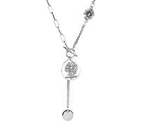 Korean Style Silver Round Tag Letter Necklace Women's Retro Knot Sunflower Hip-Hop Sweater Chain Thai Silver, 43cm