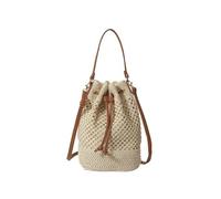 Korean Style Simple Fresh Woven Plaid Beach Bucket Bag for Women - Literary Single Shoulder Crossbody Bag(Beige)