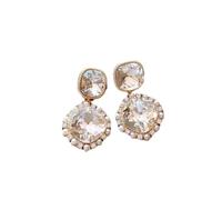 Korean style super flash geometry square crystal pearl high-end earrings for women, fashionable and luxurious temperament