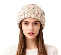 Korean Style Wool Hats Winter Multipurpose Rainbow Knitted Hats Large Head Circumference Warm Sweater Hats Partner Look Father Cap, beige, One Size