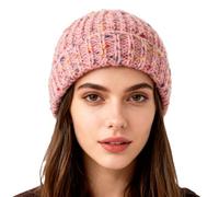 Korean Style Wool Hats Winter Multipurpose Rainbow Knitted Hats Large Head Circumference Warm Sweater Hats Partner Look Father Cap, pink, One Size