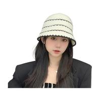Korean StyleinsAutumn Winter Knitted Fisherman Hat Retro Striped Woven for Women Versatile Face Bucket Basin Ha(E-723Beige Color-Blo)