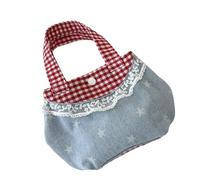 Korean Styles Sweet Lace Trim Top Handle Bag Vintage Color Blocking Design Spacious Interior Handbag For Women Daily Use Elegant Lace Trimmed Jeans Bag
