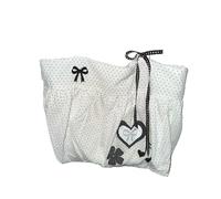 Korean Styles Vintage Canvas Underarm Bag Dot Design Comfortable Wide Strap Lightweight Bag for Women Women ' s Casual Heart Print Handbag