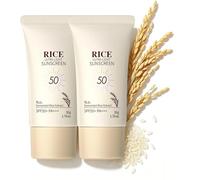 Korean Sunscreen SPF 50 Face Moisturiser - Rice Sunscreen with Probiotics, Korean Rice Ultra-Light Sunscreen for Face & Body, Waterproof & Matte Finish, Long-Lasting UVA/UVB Protection (2Pcs)