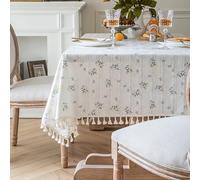 Korean Table Cover White LilacsTassels Cotton Tablecloth,Tea Table Decoration,Rectangle Table Cover for Kitchen Wedding Dining Room (Color : Floral-White Tassels, Size : 90x140cm)