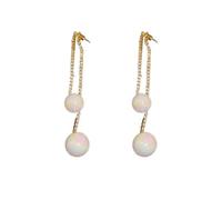 Korean temperament crystal tassel pearl earrings, small group design sense long
