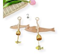 Korean Traditional Birchwood Fish Wind Chime with Strong Magnetic Hook - Brass Entry Bell for Home, Car & Shop - Good Luck Gift for Housewarming & Wedding - No Drill Installation (Large)