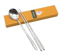 Korean Traditional Cutlery Stainless Steel Spoons and Chopsticks Set (Silver Plum blossom)