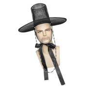 Korean Traditional Hat for Adult Teens Saja Boys Same Styles Top with Wide Brims Chest Strap for Dancing Event Festival