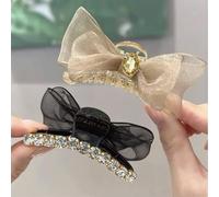 Korean version of ab double-sided small bow hairpin side clip mesh rhinestone elegant temperament shark clip high-end grip clip