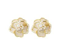 Korean version of the French retro camellia earrings, elegant and romantic stud for women,
