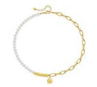Korean Version Of The Small Pearl Pendant Splicing Chain Necklace Necklace Light Temperament Clavicle Chain Female (Gold, 12x9x2cm)