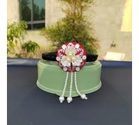 Korean Version Tassel Flower Hairband, Traditional Classical Ethnic Style Headdress Hair Hoop(Style1-Wine Red)