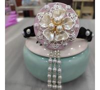 Korean Version Tassel Flower Hairband, Traditional Classical Ethnic Style Headdress Hair Hoop(Style2-Light Pink)