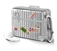 KOREDA Compatible with AirPods Pro 2nd/1st Generation Case Cover, Cute Funny Suitcase Design Case for Airpods Pro 2nd/1st Gen, Fashion Protective Hard Case for Women Men with Keychain (Silver)