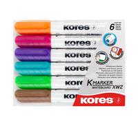 Kores - 6 Coloured Whiteboard Marker Pen - K-Marker XW2, Chisel Tip with Low-Odour Ink - Dry Wipe Marker Pens - Back to School Supplies, Office Supplies - Pack of 6
