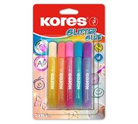 Kores 75001 Pastel Glitter Glue Pens for Kids, Safe and Non-Toxic for Arts and Crafts, Precise Tip, Pack of 5 Colours x 10.5ml