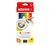 Kores - Akuarelle: 12 Watercolour Pencils for Kids, Beginners and Adults with Soft Lead and Triangular Shape, School and Art Supplies, Set of 12 Assorted Colours with Sharpener and Brush Included