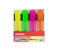 Kores Bright Liner Highlighter Pens, Chisel Tip, Assorted Colours (Pack of 4), 36140