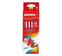Kores - Jumbo Graphite Pencils for Kids - Coach, Soft HB Lead and Eraser Tip Wooden Pencils, Ergonomic Shape - HB Pencils, HB Pencils with Rubber, School Supplies, Pencil Set - Pack of 12