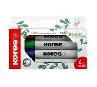 Kores - Coloured ECO Whiteboard Marker Pens - K-Marker XW1, with Round Tip and Low-Odour Ink - Dry Wipe Marker Pens - Back to School Supplies, Office Supplies - Pack of 4 Assorted Colours