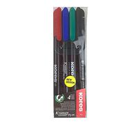Kores - Coloured Permanent Marker Pens - K-Marker P1, Fine Fibre Tip with Low-Odour Ink - Waterproof Marker Pens for All Surfaces - Back to School Supplies, Office Supplies - Pack of 4
