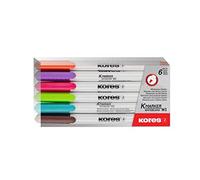 Kores - Coloured Whiteboard Marker Pens - K-Marker, Fine Tip with Low-Odour Ink - Dry Wipe Marker Pens - Back to School Supplies, Office Supplies - Pack of Assorted 6 Colours