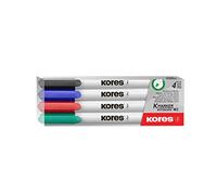 Kores - Coloured Whiteboard Marker Pens - K-Marker, Fine Tip with Low-Odour Ink - Dry Wipe Marker Pens - Back to School Supplies, Office Supplies - Pack of Assorted 4 Colours