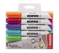 Kores - Coloured Whiteboard Marker Pens - K-Marker XP1, Round Tip with Low-Odour Ink - Dry Wipe Marker Pens - Back to School Supplies, Office Supplies - Pack of 6 Assorted Colours