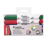 Kores - Coloured Whiteboard Marker Pens - K-Marker XW1, Round Tip with Low-Odour Ink - Dry Wipe Marker Pens - Back to School Supplies, Office Supplies - Pack of 4 in Assorted Colours